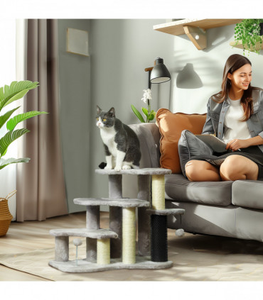 PawHut Cat Tree 2 in 1 Pet Stairs w/ Scratching Tickling Post, Light Grey