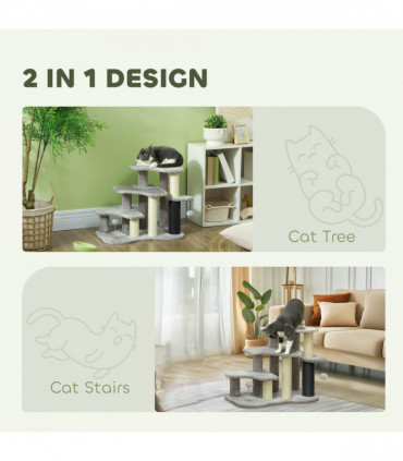 PawHut Cat Tree 2 in 1 Pet Stairs w/ Scratching Tickling Post, Light Grey