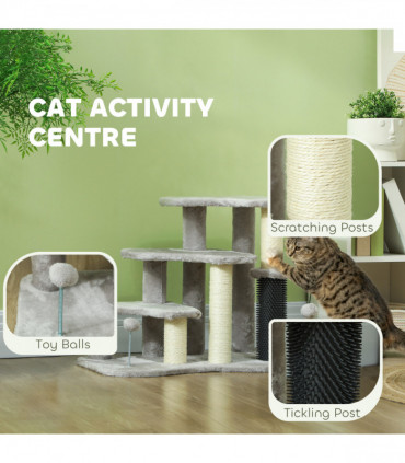 PawHut Cat Tree 2 in 1 Pet Stairs w/ Scratching Tickling Post, Light Grey