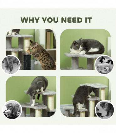 PawHut Cat Tree 2 in 1 Pet Stairs w/ Scratching Tickling Post, Light Grey