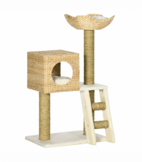 PawHut Cat Tree Kitten Tower Cattail Weave with Scratching Posts, Bed, House