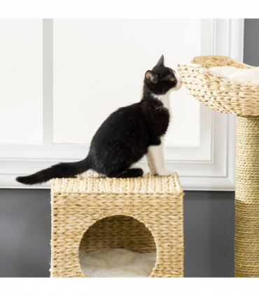 PawHut Cat Tree Kitten Tower Cattail Weave with Scratching Posts, Bed, House
