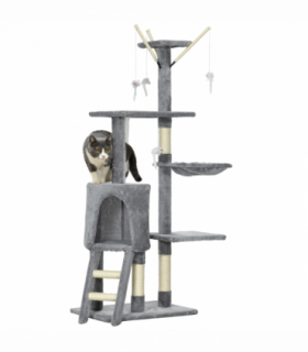 PawHut Cat Tree Kitty Activity Centre Scratching Post With Toys 5-tier Grey