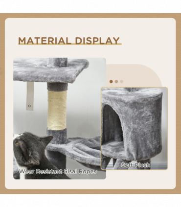 PawHut Cat Tree Kitty Activity Centre Scratching Post With Toys 5-tier Grey