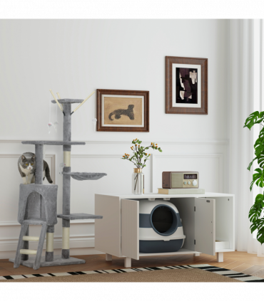 PawHut Cat Tree Kitty Activity Centre Scratching Post With Toys 5-tier Grey