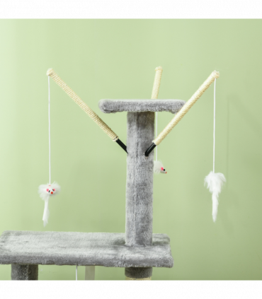 PawHut Cat Tree Kitty Activity Centre Scratching Post With Toys 5-tier Grey