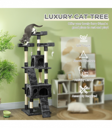 PawHut Cat Tree Scratcher Activity Centre, Condo Scratching Post Toy Bed