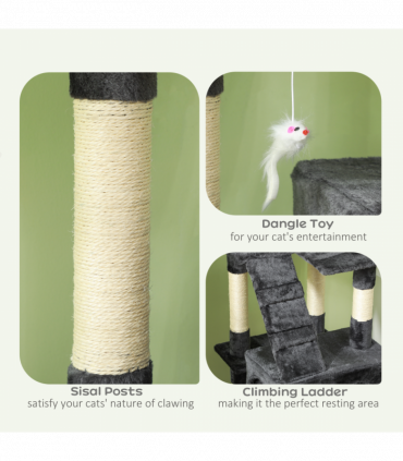 PawHut Cat Tree Scratcher Activity Centre, Condo Scratching Post Toy Bed