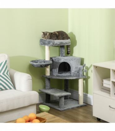 PawHut Cat Tree Tower Climbing  Activity Centre with Sisal Scratching Post Grey
