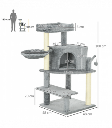 PawHut Cat Tree Tower Climbing  Activity Centre with Sisal Scratching Post Grey