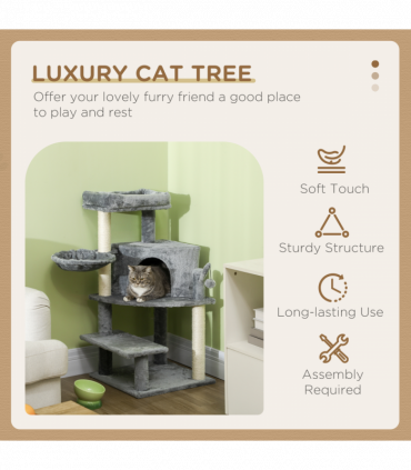 PawHut Cat Tree Tower Climbing  Activity Centre with Sisal Scratching Post Grey