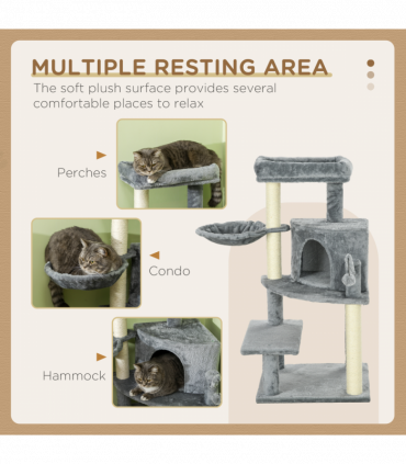 PawHut Cat Tree Tower Climbing  Activity Centre with Sisal Scratching Post Grey