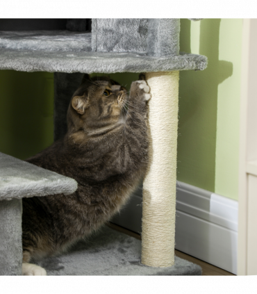 PawHut Cat Tree Tower Climbing  Activity Centre with Sisal Scratching Post Grey