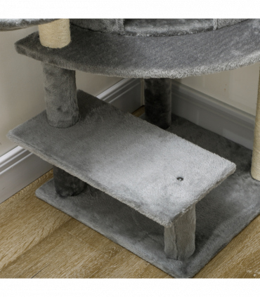 PawHut Cat Tree Tower Climbing  Activity Centre with Sisal Scratching Post Grey