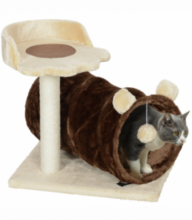 PawHut Cat Tree w/ Scratching Post, Bed, Cat Tunnel, Toy Ball, Dark Brown