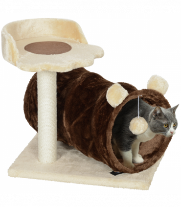 PawHut Cat Tree w/ Scratching Post, Bed, Cat Tunnel, Toy Ball, Dark Brown