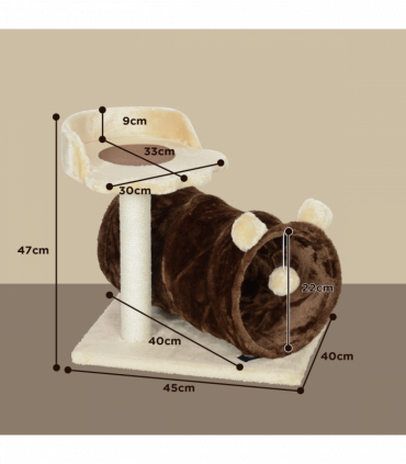 PawHut Cat Tree w/ Scratching Post, Bed, Cat Tunnel, Toy Ball, Dark Brown