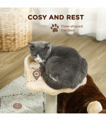 PawHut Cat Tree w/ Scratching Post, Bed, Cat Tunnel, Toy Ball, Dark Brown