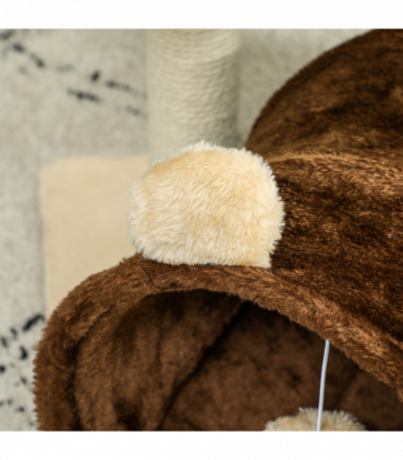 PawHut Cat Tree w/ Scratching Post, Bed, Cat Tunnel, Toy Ball, Dark Brown