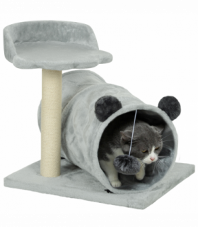 PawHut Cat Tree w/ Scratching Post, Bed, Cat Tunnel, Toy Ball, Grey