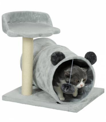 PawHut Cat Tree w/ Scratching Post, Bed, Cat Tunnel, Toy Ball, Grey