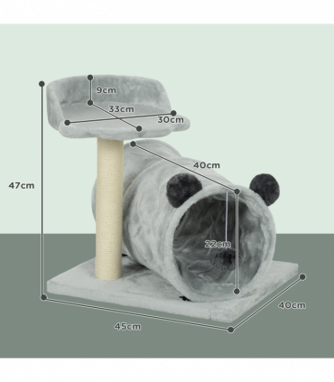 PawHut Cat Tree w/ Scratching Post, Bed, Cat Tunnel, Toy Ball, Grey