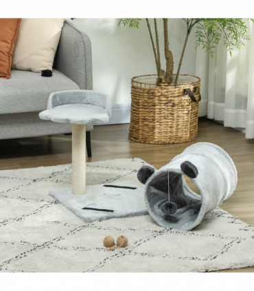 PawHut Cat Tree w/ Scratching Post, Bed, Cat Tunnel, Toy Ball, Grey