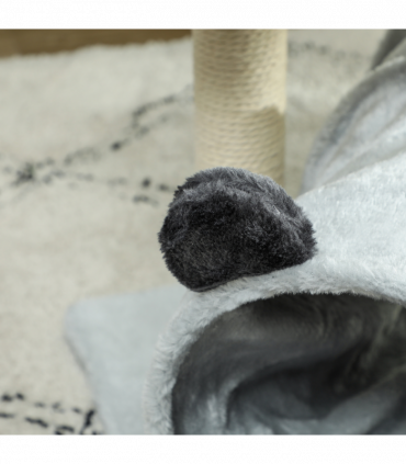 PawHut Cat Tree w/ Scratching Post, Bed, Cat Tunnel, Toy Ball, Grey