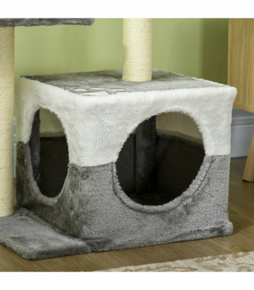 PawHut Cat Tree w/ Sisal Scratching Posts, House, Perches, Toy Mouse - Grey
