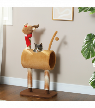 PawHut Cat Tree, 98cm Deer Themed Cat Tower for Indoor Cats and Kittens