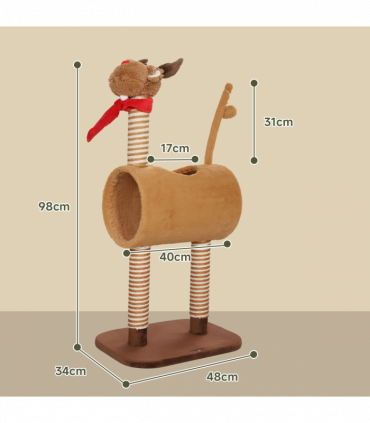 PawHut Cat Tree, 98cm Deer Themed Cat Tower for Indoor Cats and Kittens