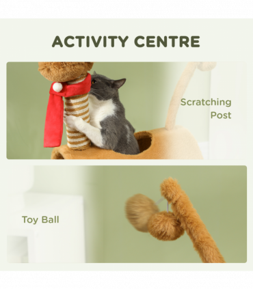 PawHut Cat Tree, 98cm Deer Themed Cat Tower for Indoor Cats and Kittens