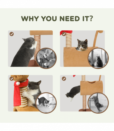 PawHut Cat Tree, 98cm Deer Themed Cat Tower for Indoor Cats and Kittens