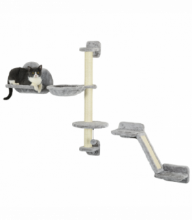 PawHut Cat Wall Furniture with Hammock Platforms Ladder Scratching Post - Grey