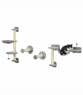 PawHut Cat Wall Furniture with Hammock, Perches, Ladder, Scratching Post, Grey