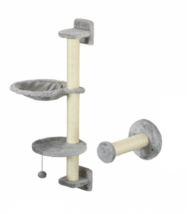 PawHut Cat Wall Furniture with Hammock, Perches, Ladder, Scratching Post, Grey