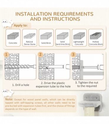 PawHut Cat Wall Furniture with Hammock, Perches, Ladder, Scratching Post, Grey