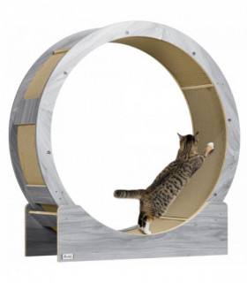 PawHut Cat Wheel with Brake, Scratching Pads - Grey