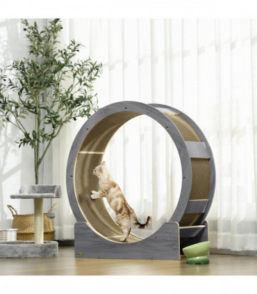 PawHut Cat Wheel with Brake, Scratching Pads - Grey