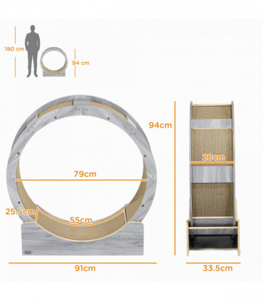 PawHut Cat Wheel with Brake, Scratching Pads - Grey