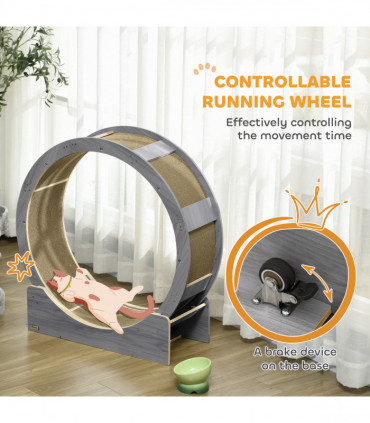 PawHut Cat Wheel with Brake, Scratching Pads - Grey