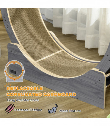 PawHut Cat Wheel with Brake, Scratching Pads - Grey