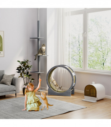 PawHut Cat Wheel with Brake, Scratching Pads - Grey