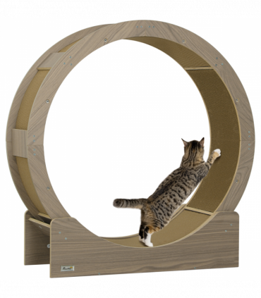 PawHut Cat Wheel with Brake, Scratching Pads - Walnut Brown