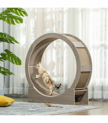 PawHut Cat Wheel with Brake, Scratching Pads - Walnut Brown