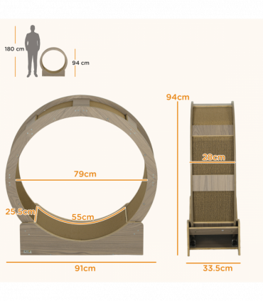 PawHut Cat Wheel with Brake, Scratching Pads - Walnut Brown