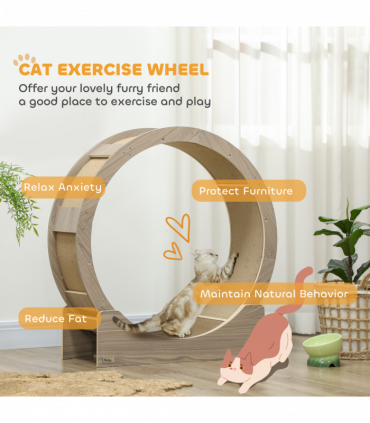 PawHut Cat Wheel with Brake, Scratching Pads - Walnut Brown
