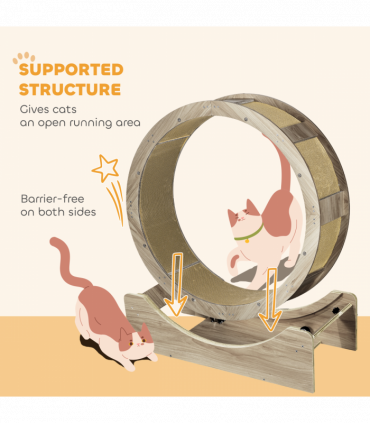 PawHut Cat Wheel with Brake, Scratching Pads - Walnut Brown