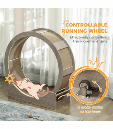 PawHut Cat Wheel with Brake, Scratching Pads - Walnut Brown