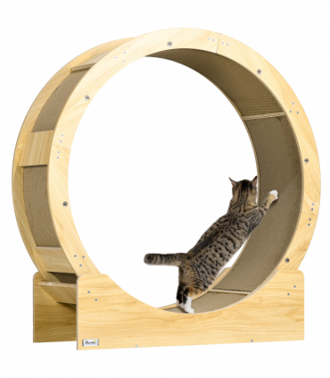 PawHut Cat Wheel with Brake, Scratching Pads for Health, Oak